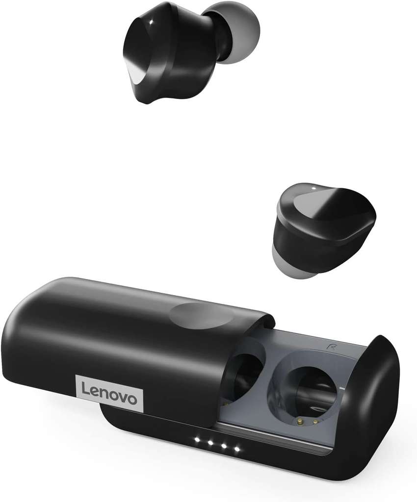 Lenovo True Wireless Earbuds, Bluetooth 5.0, 10 total Charge, IPX 5 Water Resistance, Charging Case (USB-C)