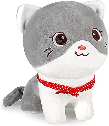 JCWDFLK Kawaii Cat Plush Toy, Cute Super Soft Cat Stuffed Animal Kids Birthday Gift (Grey 9 Inch)